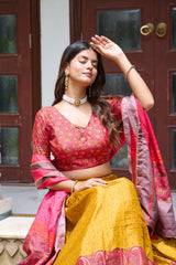 Gorgeous Tussar Silk Mustard Color Lehenga Choli