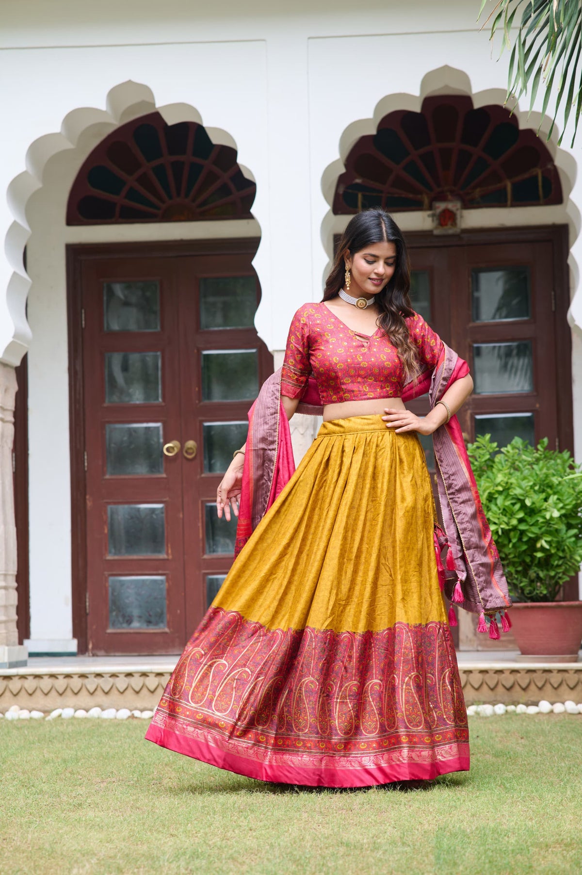 Gorgeous Tussar Silk Mustard Color Lehenga Choli