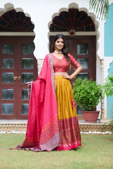 Gorgeous Tussar Silk Mustard Color Lehenga Choli