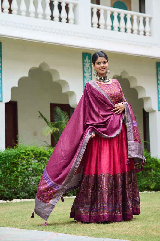 Gorgeous Tussar Silk Pink Color Lehenga Choli