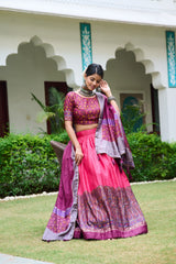 Gorgeous Tussar Silk Pink Color Lehenga Choli