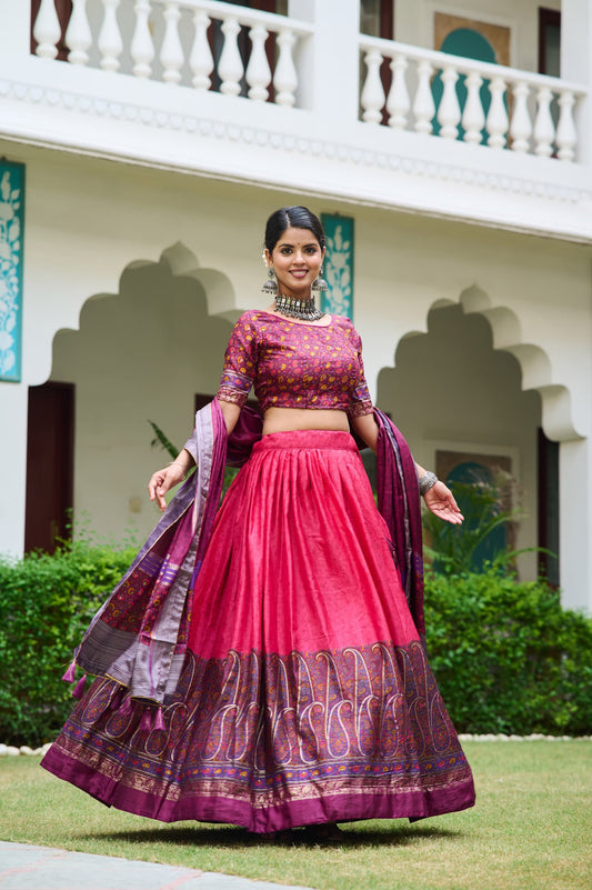 Gorgeous Tussar Silk Pink Color Lehenga Choli