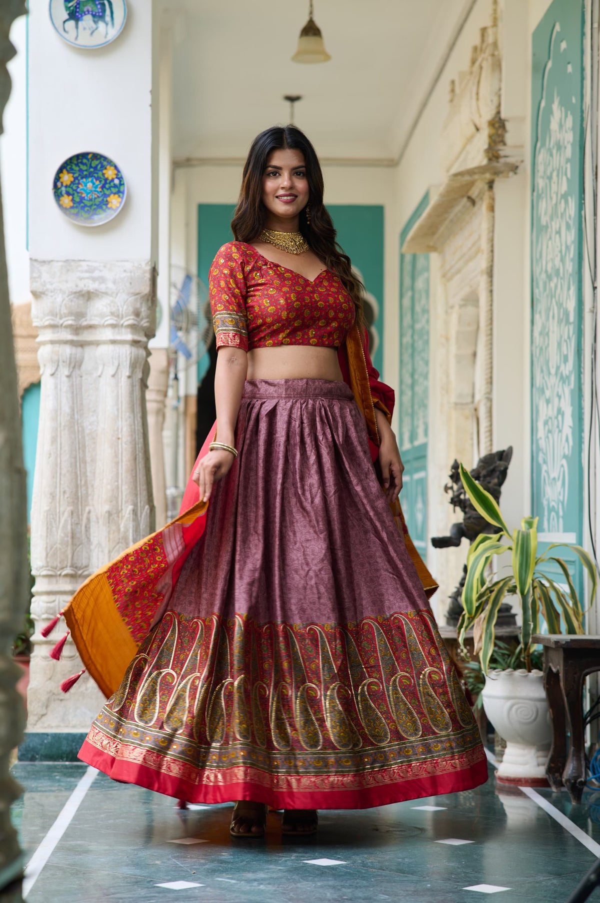 Gorgeous Tussar Silk Dusty PInk Color Lehenga Choli