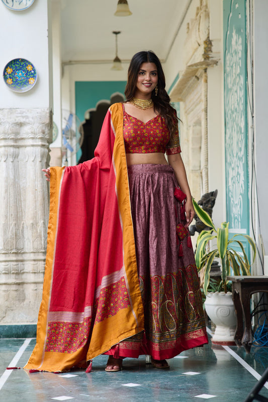 Gorgeous Tussar Silk Dusty PInk Color Lehenga Choli