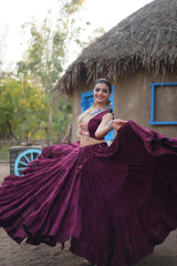 Mesmerizing Wine Color Reyon Lehenga Choli With Work Koti