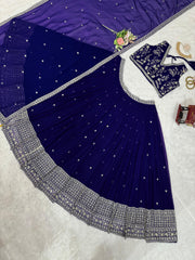 Attractive Georgette Thread Work Navy Blue Color Lehenga Choli