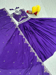 Lovely Chinon Embroidery Thread Work Purple Color Lehenga Choli