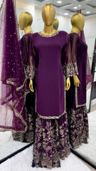 Eyes Catching Sequence Work Wine Color Sharara Suit