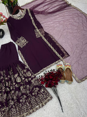 Eyes Catching Sequence Work Wine Color Sharara Suit