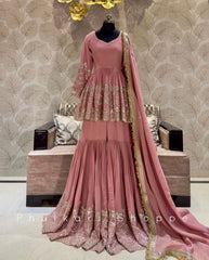 Outstanding Georgette Heavy Work Peach Color Sharara Suit