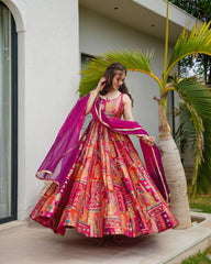 Stylish Digital Printed Multi Color Organza Silk Gown With Dupatta