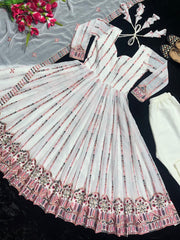 Fashionable Multi Embroidery Work White Color Suit