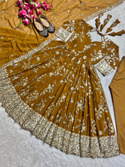 Flattering Georgette Mustard Color Sequence Work Anarkali Suit