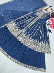 Georgette Blue Color Full Work Sequence Work Top With Lehenga