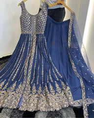 Georgette Blue Color Full Work Sequence Work Top With Lehenga