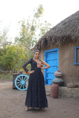 Bandhani Print Black Color Kutchi Patch Work Navratri Gown