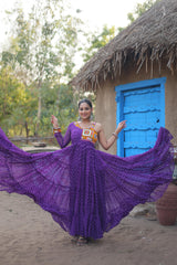 Bandhani Print Purple Color Kutchi Patch Work Navratri Gown