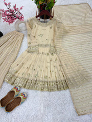 Lovely Off White Color Sequences Work Georgette Top With Sharara