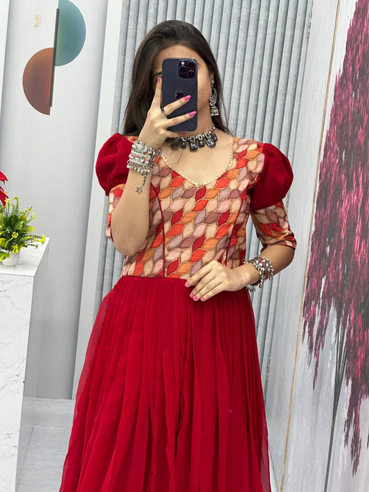 Stylish Georgette Red Color Festive Long Gown