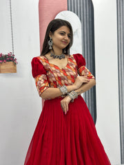 Stylish Georgette Red Color Festive Long Gown