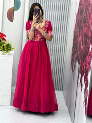 Stylish Georgette Pink Color Festive Long Gown