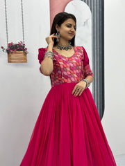 Stylish Georgette Pink Color Festive Long Gown