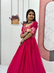 Stylish Georgette Pink Color Festive Long Gown