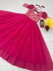 Stylish Georgette Pink Color Festive Long Gown