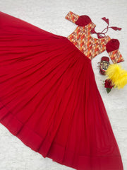 Stylish Georgette Red Color Festive Long Gown