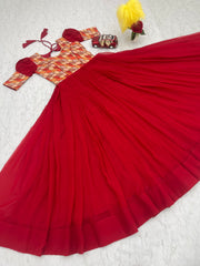 Stylish Georgette Red Color Festive Long Gown