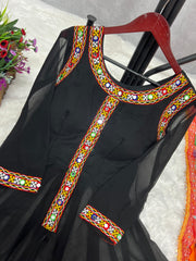 Exotic Black Color Gamthi Work Gown With Multi Dupatta