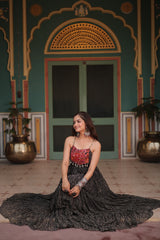 Naratri Collection Georgette Bandhani Print Black Color Ruffle Gown