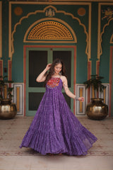 Naratri Collection Georgette Bandhani Print Purple Color Ruffle Gown