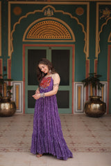 Naratri Collection Georgette Bandhani Print Purple Color Ruffle Gown