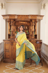 Gorgeous Kanjivaram Sky Blue Border With Yellow Color Saree