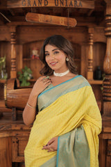 Gorgeous Kanjivaram Sky Blue Border With Yellow Color Saree