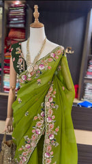 Superhit Jimmy Chu Heavy Sequence Work Green Color Saree