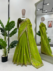 Superhit Jimmy Chu Heavy Sequence Work Green Color Saree