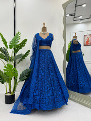 Demanding Sequence Work Blue Color Party Wear Lehenga Choli