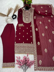 Captivating Embroidery Work Maroon Color Anarkali Suit