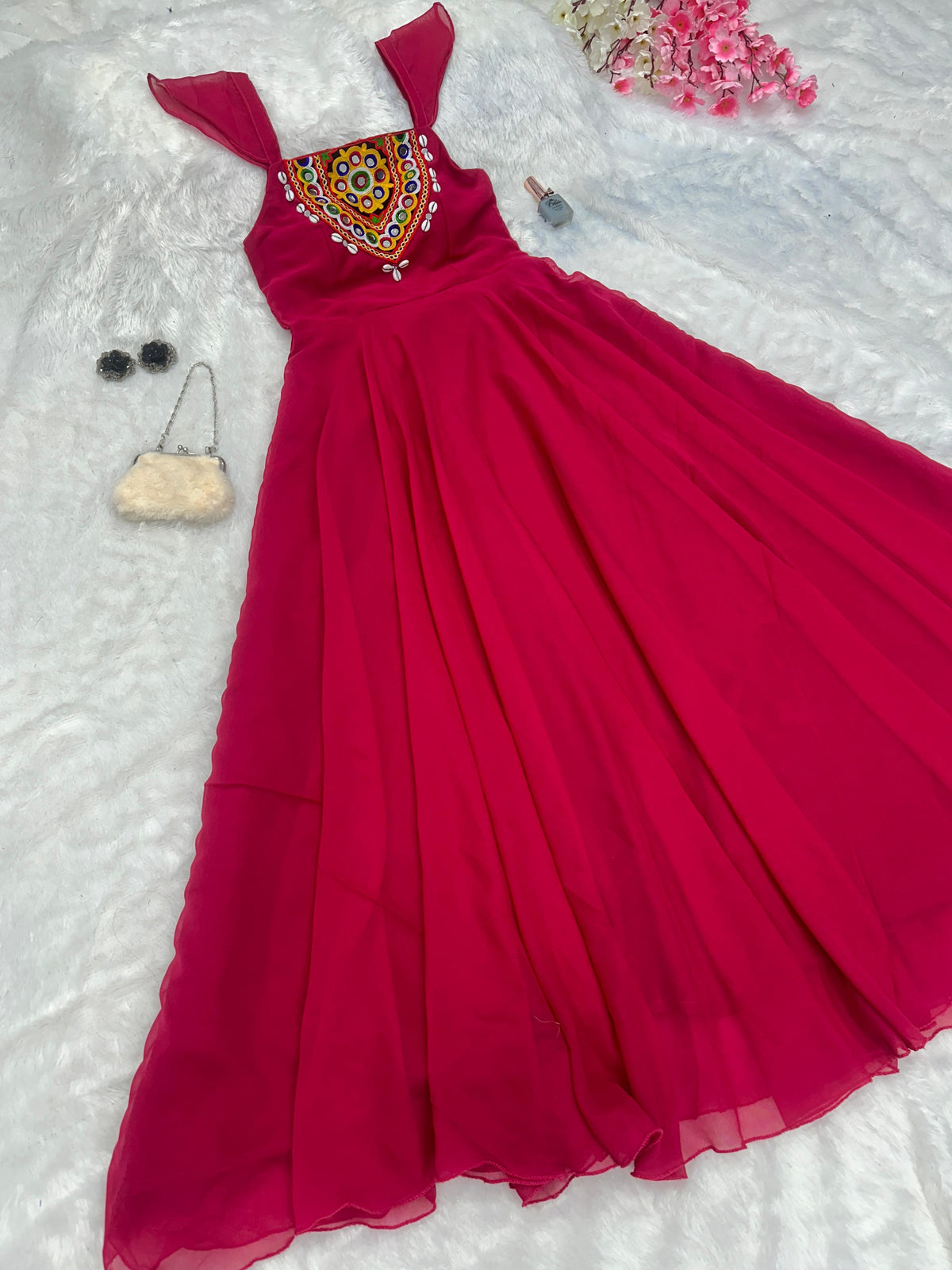 Amazing Navratri Style Mirror With Kodi Work Pink Color Gown