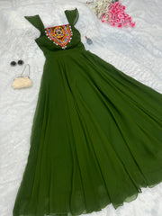 Amazing Navratri Style Mirror With Kodi Work Green Color Gown