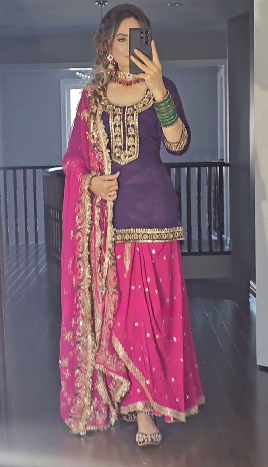 Punjabi Style Purple Color Georgette Sequence Work Lehenga With Too