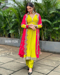 Fabulous Yellow Color Sequence Work Georgette Anarkali Gown