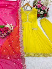 Fabulous Yellow Color Sequence Work Georgette Anarkali Gown