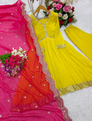 Fabulous Yellow Color Sequence Work Georgette Anarkali Gown