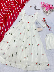 Marvelous White Color Multi Embroidery Butta Work Anarkali Suit