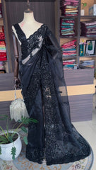 Elegant Organza Black Color Sequence Work Party Wear Saree