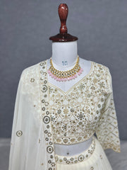 Unique Georgette White Color Embroidery Sequence Work Lehenga Choli