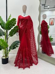 Classy Soft Net Red Color Sequence Work Saree